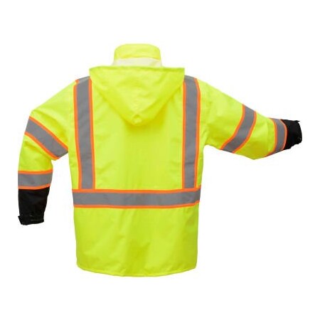 Gss Safety GSS Safety Class 3 Premium Two Tone Hooded Rain Coat Black Bottom-Lime-L/XL 6005-LG/XL